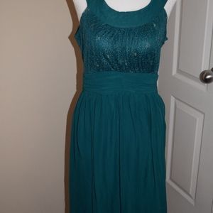 Peacock teal cocktail dress with lace